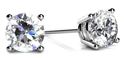 0.9 Carat 4 Prong Stud Earrings in Platinum D-F Color VS2 Clarity Round Cut Diamond Stud Earrings with Push back setting 