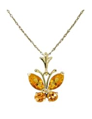 14k Solid Gold 18" Necklace with Citrine Butterfly Pendant