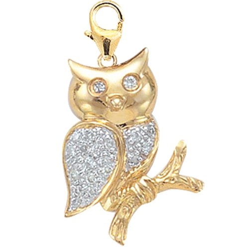 14K Yellow Gold Diamond Owl Charm