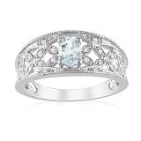 Sterling Silver Aquamarine and Diamond Fashion Ring (0.1 cttw, G-H Color, I2-I3 Clarity), Size 8