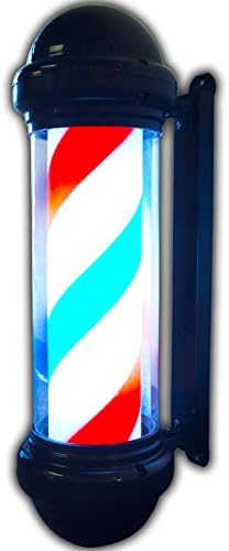Black Barber Shop Pole Motorized Rotating Red White Blue Parlour Light Hair Salon Open Sign