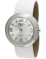 TKO ORLOGI Womens TK616-SWT Silver-tone White Leather Slap Watch