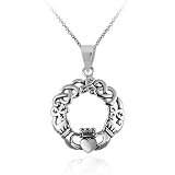 Sterling Silver Celtic Claddagh Pendant with Rolo Chain, 18
