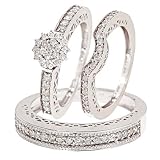 1 CT. T.W. Round Cut Diamond His and Hers Trio Matching Wedding Ring Set 14K White Gold Three Ring - Ladies Engagement Ring, Wedding Band & Mens Wedding Band - Free Gift Box -