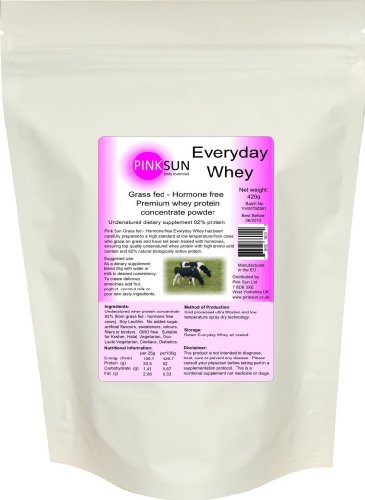 Grass Fed Hormone Free Whey Protein Concentrate Powder 420g Unflavoured - PINK SUN Everyday Whey