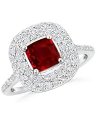 Halo Round Diamond and Ruby Engagement Ring- 1.2 ct TGW