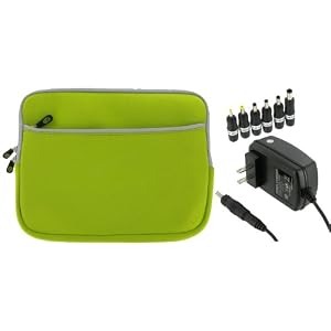 2n1 Combo – Dell Inspiron Mini 10 IM10-USE008AM Mobile Broadband 10.1-Inch Netbook Neoprene Sleeve SlipCase and AC Adapter Charger (Invisible Zipper Dual-Pocket – Neon)