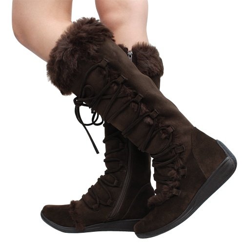 Designer Suede Faux Fur Women's BROWN Dress Boots