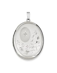 Sterling Silver & Diamond With Flower 34mm Oval Locket