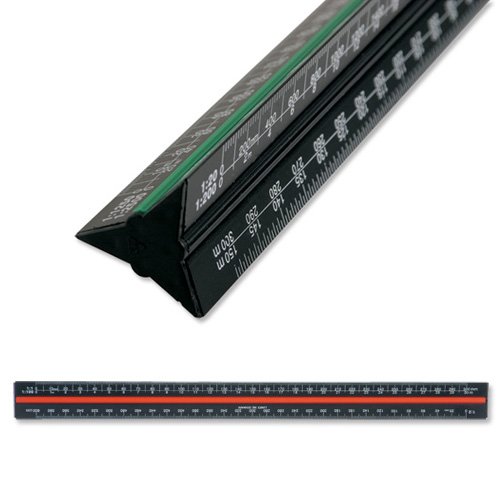 Linex Scale Ruler Triangular Aluminium Colour-coded Scales 1-1 to 1-2500 - Ref LXH382