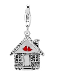 Sterling Silver Links Charm Home Sweet Home Red Enamel Lobster Clasp , Weight 4.5g, Width 5/16 ", Length 1 1/8 "