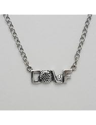 Golf Necklace Sterling Silver Golf Ball and Club on 18 Inch Stainless Steel Link Chain