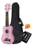 Kala MK-SD-PKBURST Makala Dolphin Bridge Soprano Ukulele Bundle with Gig Bag, Cherub Tuner, and Polishing Cloth - Pink Burst