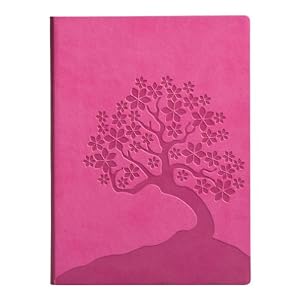 Hot Pink Embossed Cherry Blossoms Leather Writing Journal - Lined