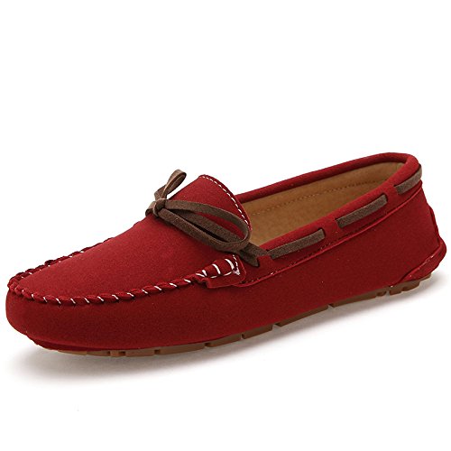 SUNROLAN Women's Polyurethane Suede Flats Slip On Loafers Driving Moccasins Soft Walk Boat Shoes