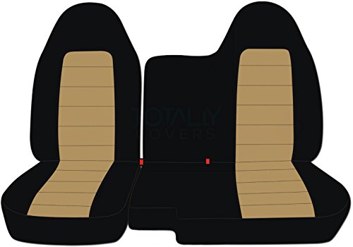 Compatible with 1998-2003 Ford Ranger/Mazda B-Series Two-Tone Truck Seat Covers (60/40 Split Bench) - No Armrest/Console: Black and Tan (21 Colors)