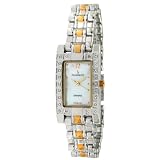 Diamond Watch Bezels, Peugeot Womens Two Tone Dress Bracelet Watch with a Genuine Diamond Encrusted Rectangular Bezel and a Mother of Pearl Dial