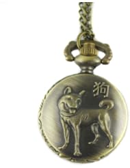 Youyoupifa Antique Case Vintage Embossed Dog Bronze Alloy Quartz Pocket Watch(Unisex)
