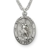 Sterling Silver 7/8" Oval Engraved St. Michael, Patron of Police Medal on 24" Chain