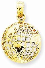14k Yellow Gold Globe Map Charm Pendant - 20mm