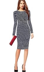 Sexy Long Sleeves Houndstooth Print Polka Dot Print Round Neck Cocktail Knee Length Polyester/Spandex Party Dress 