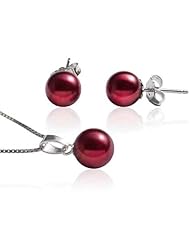 Blue Pearls - Cultured Pearl Pendant and Earrings Set - Cranberry BPS 1079 O