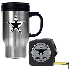 Dallas Cowboys 16oz Travel Mug & Tape Measure Gift Set - Primary Logo NFL Football
