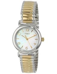 Timex Womens T2P3099J Dress Mini Round Mother-Of-Pearl Dial Two-Tone Stainless Steel Expansion Band Watch