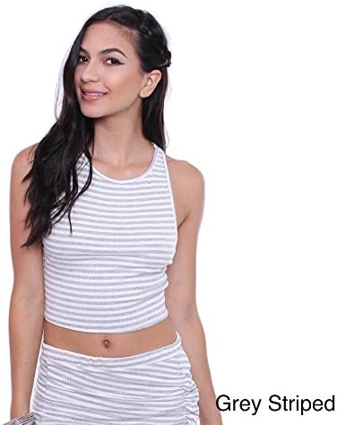 Honey Punch T1466C Fitted Striped Sleevless Crop Top Junior's Clothing,GREY STRIPED,S