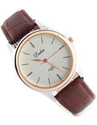 Sotijobs Lovers Men Women PU Leather Band Big Dail White Face Analog Quartz Wrist Watch Coffee