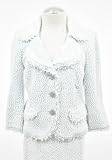 St. John White Mist Flocked Fringe Knit Jacket