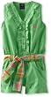 U.S. Polo Assn. Girls 2-6X Button-Up Ruffled Romper, Lime Lory, 4