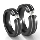 His & Hers Double Grooved Black Titanium Tension Set Diamond Rings by Edward Mirell Reviews