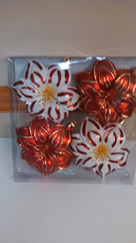 Snowberry 4 in. Poinsettia Shatter-Resistant Ornament (4-Piece)