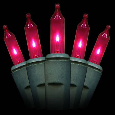 Set of 100 Super Bright Pink Mini Christmas Lights - Green Wire