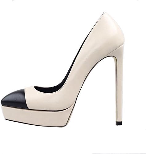 Isastyle Women's Stiletto Big Size Pumps Ladies Shoes Solid Pointed Toe Sandals with Platform for Dress PU Beige US 15