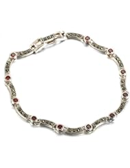 Honeystore Girls Crystal 925 Sterling Silver Link Bracelet Color Red