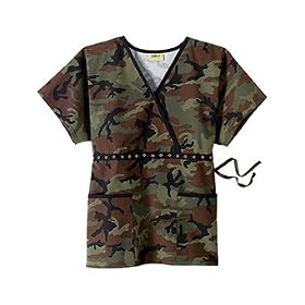 Nursing Scrubs Green Camo Crossover w/ Grommets Scrub Top