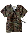 Tafford Nursing Scrubs Green Camo Crossover w/ Grommets Scrub Top