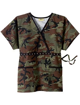 Tafford Nursing Scrubs Green Camo Crossover w/ Grommets Scrub Top