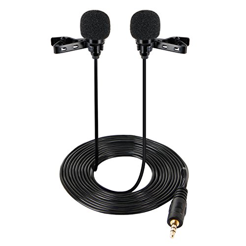 TONOR Lavalier Mic Lapel Microphone Dual Headed Recording Clip On Mic Mini Microphone For Iphone Ipad Ipod Samsung Android and Windows Smartphones