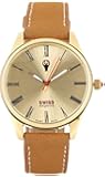 Swiss Emporio Men's Quartz Swiss Made Watch with Gold Dial Analogue Display and Brown Leather Strap SE02GLGL10