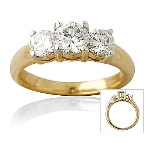 1.50CTW Three Stone Diamond Ring Classic Setting 14K Yellow Gold