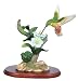 Hummingbird Figurine Porcelain with Blue Flower on Wood Base