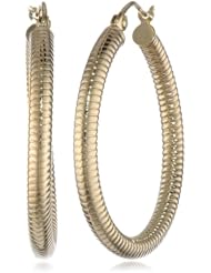 14k Yellow Gold 2.8mm Striped High Polish Hoop Earrings
