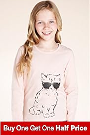 Pure Cotton Cat Glasses Print T Shirt