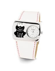 Ladies Frog White Leather Band Silver Tone Wristwatch