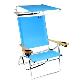 Deluxe 4 position Aluminum Beach Chair w/ Canopy Light Blue