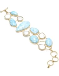 TARA Pearls Silver 18k-Plated White Freshwater and Larimar Bracelet