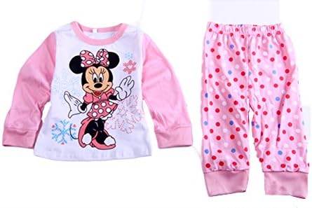 Baby Kids Holiday Disney Character Long Sleeve Top & Pant 2-pc Pajamas Set (12-18 months, minnie in lighter pink)